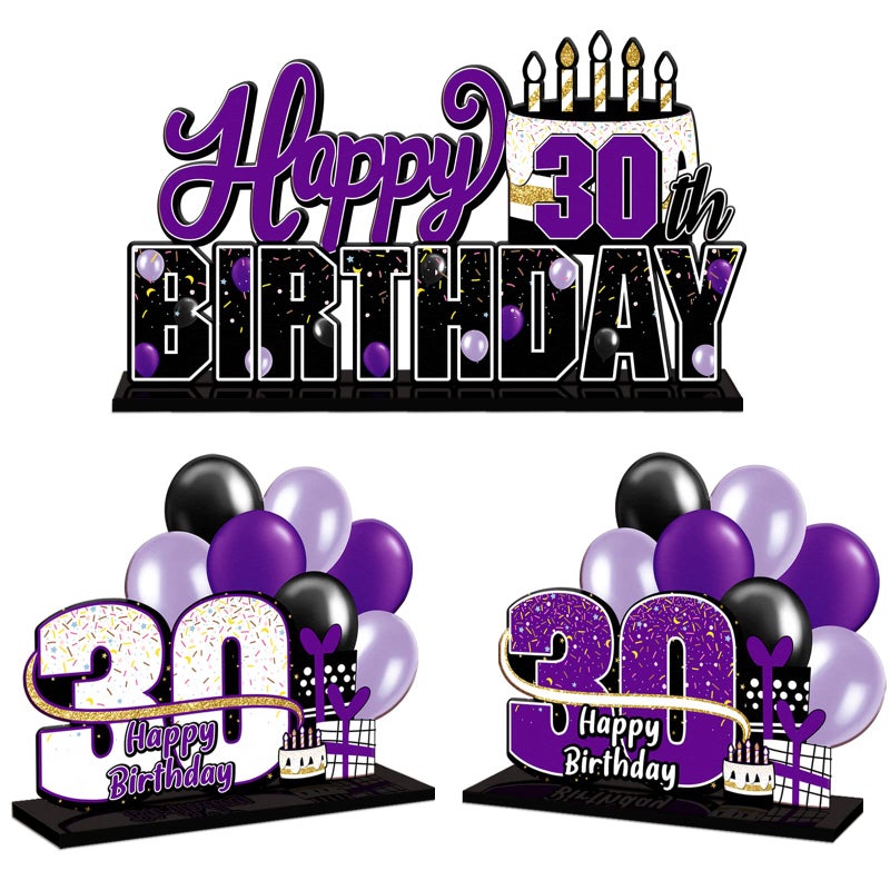 LINGTEER Happy 30th Birthday Purple Acrylic Table Topper Centerpieces Set - Cheers to Thirty Years Old Birthday 30th Bday Party Gift Decorations. - Image 1